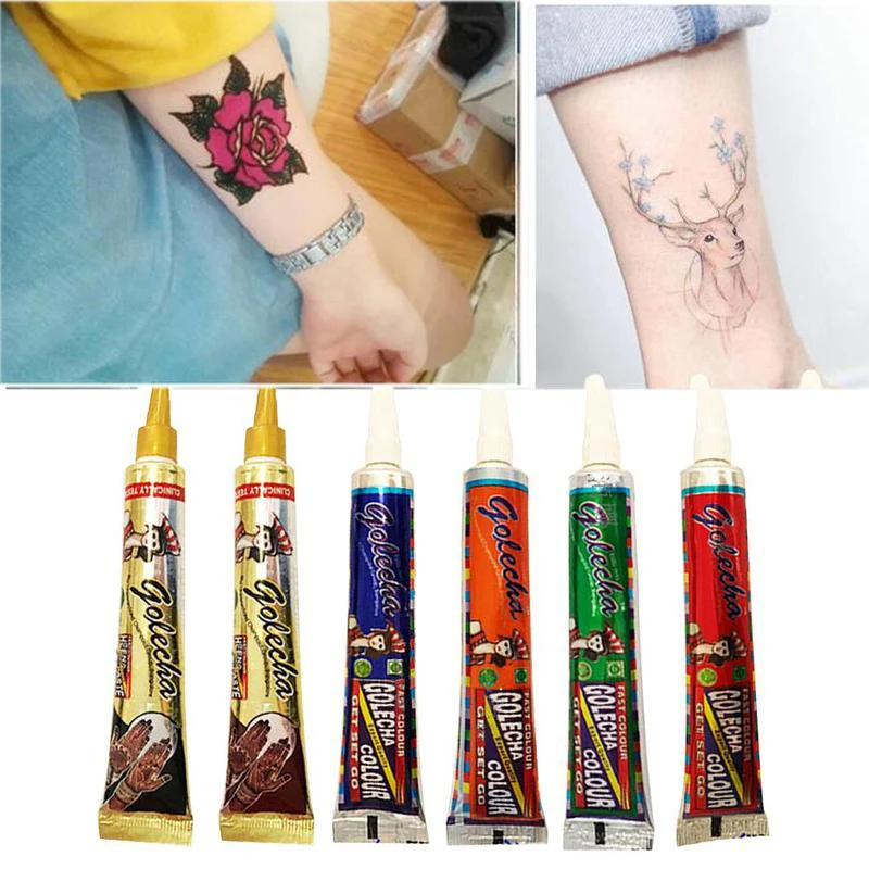 Водостойкие конусы для татуажа Golecha Henna цветные натуральные хны паста