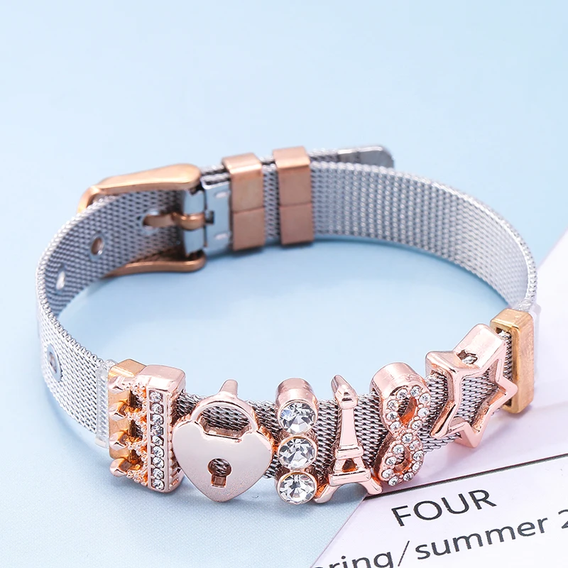 Высокое качество розовое золото цвет нержавеющая сталь сетчатый Браслет