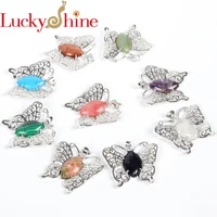 luckyshine new fashion pendants natural gems silver butterfly moonstone pendants sweater pendant necklace sz 4541mm