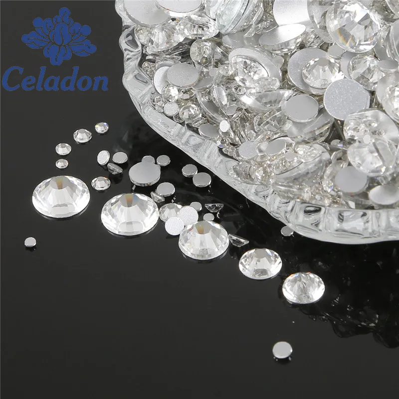 Серебряные Стразы 1 3-8 0 мм белые стразы с плоской задней поверхностью блестящие