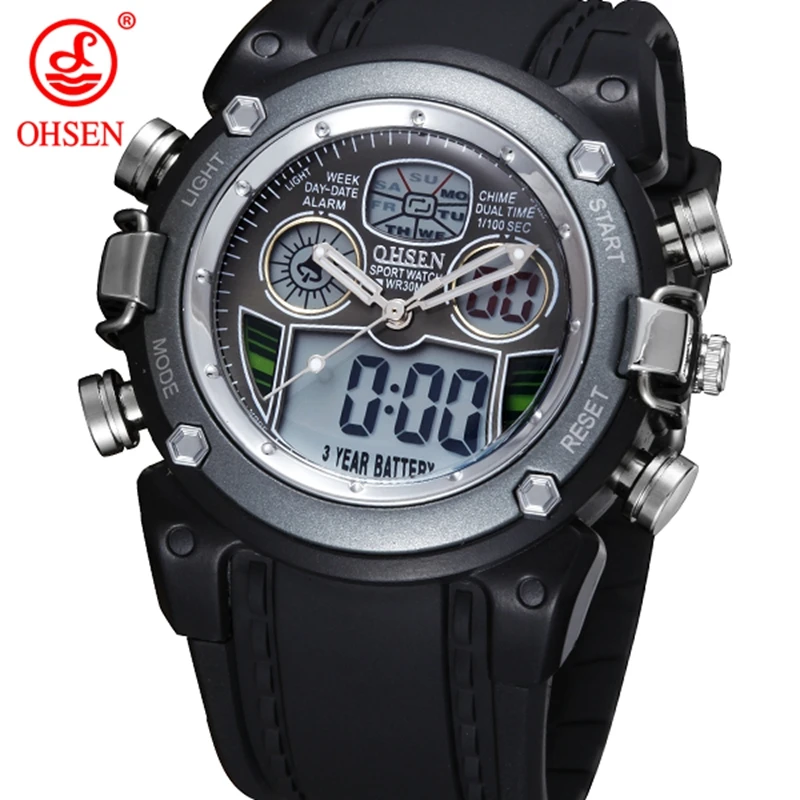 Relogio Masculino OHSEN аналоговые цифровые часы Мужские Будильник с резиновым ремешком