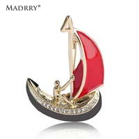 madrry red enamel sailboat brooches for women men gold color crystal alloy broches scarf badge lapel pins decoraions boutonniere