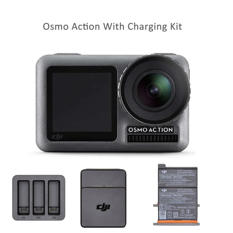 With Charging Kit DJI Osmo Action двойной экран 4K HDR видео 8x замедленное движение UHD качество изображения Водонепроницаемая камера абсолютно новая - Комплект: With Charging Kit