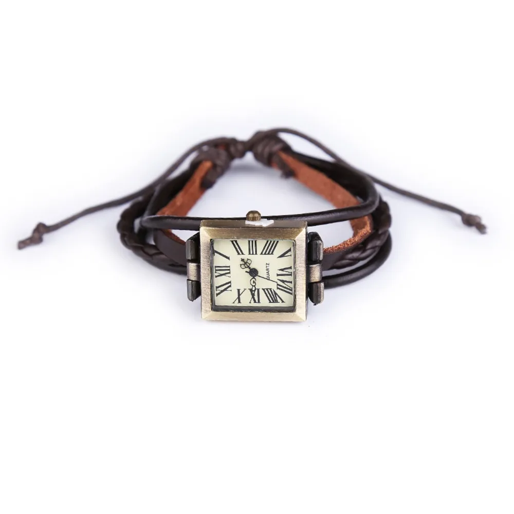 Женские наручные кварцевые часы винтажные из коровьей кожи с ремешком на руку