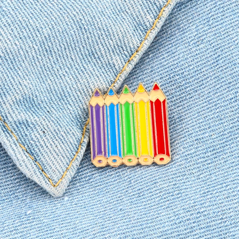 Цветные карандаши эмалированные булавки радужные детство Милая женская брошь