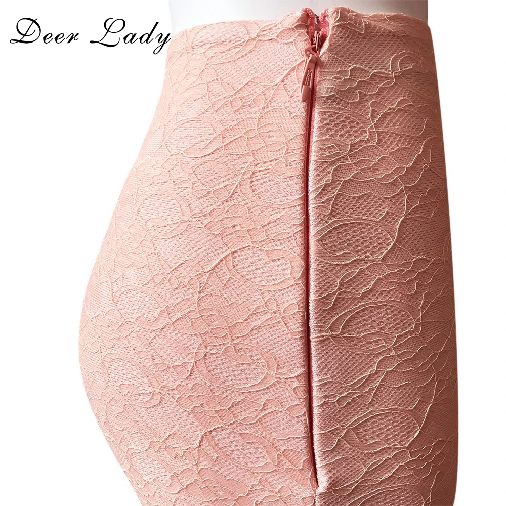 Женская розовая кружевная юбка с рисунком оленя 2017 облегающая черная мини