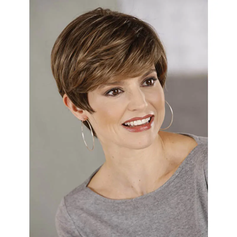 Chic Cut Short Straight Hairstyle Heat Resistant Fiber Brown Color Synthetic Hair Wigs For Women |