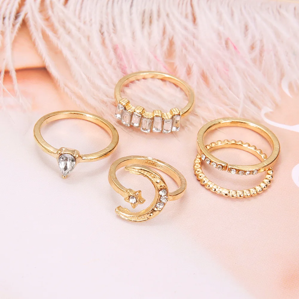 5 шт./компл. богемный Цирконий Луна Звезда миди набор колец для женщин винтажные