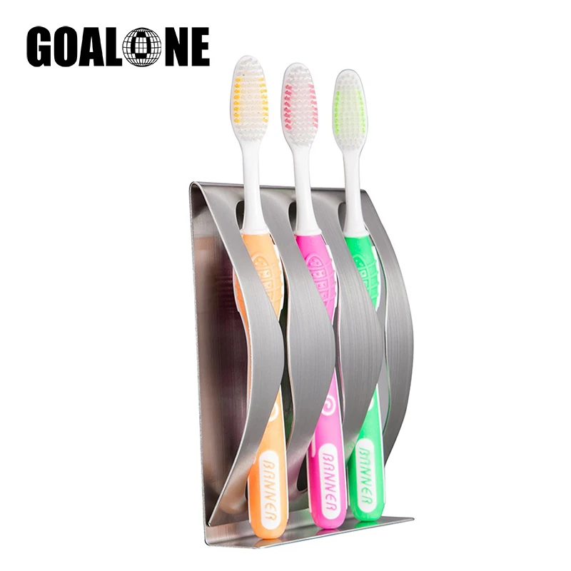 

GOALONE Stainless Steel Tooth Brush Holder Wall Mounted Toothbrush Organizer 2/3 Hook Self-Adhesive Holder Bathroom Accessories