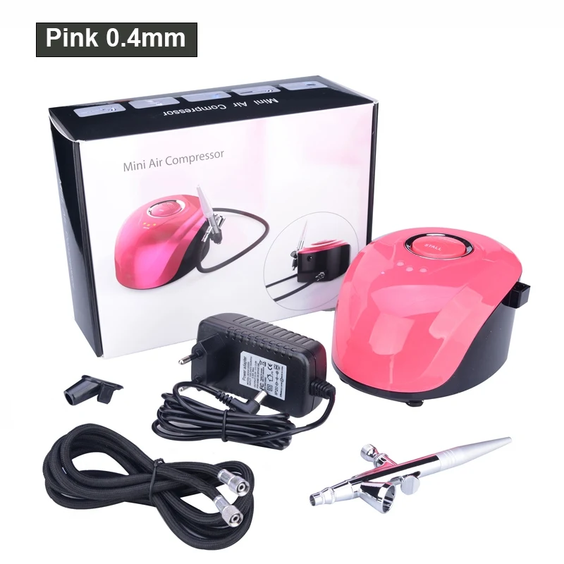 Pink 0.4mm 0,2/0,3/0,4 мм Аэрограф компрессор мини спрей модель оружия DIY татуировки торт Краски ногтей аэрограф Aerografo 3 скорости режимов - Цвет: Pink 0.4mm