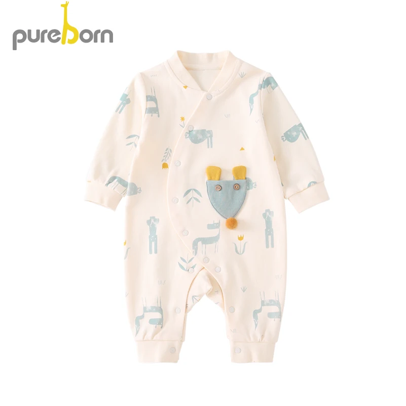 Pureborn/хлопковый комбинезон для новорожденного унисекс с длинными рукавами