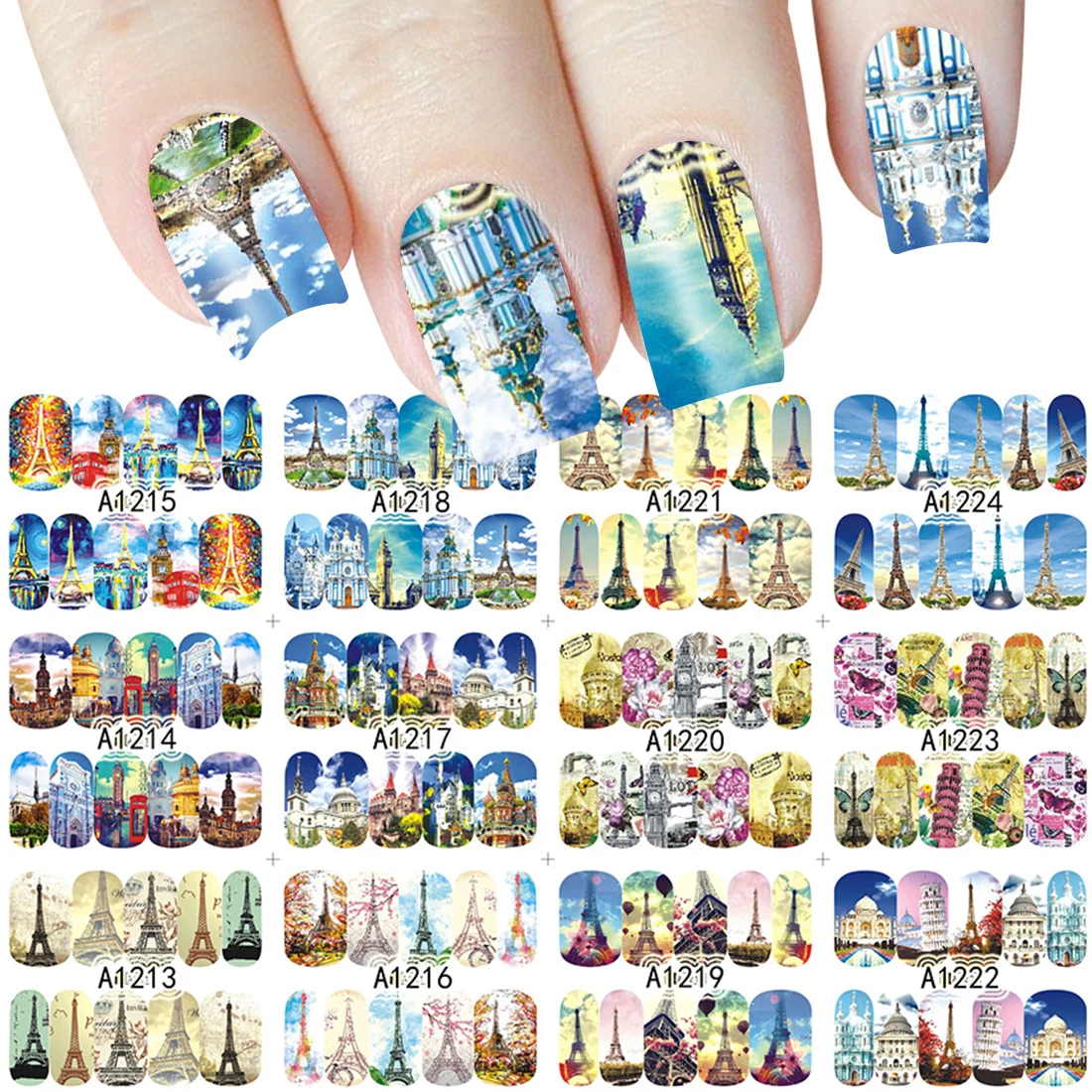 Дизайнерские наклейки для ногтей маникюра 12 шт. в упаковке стиле Парижа шипучей