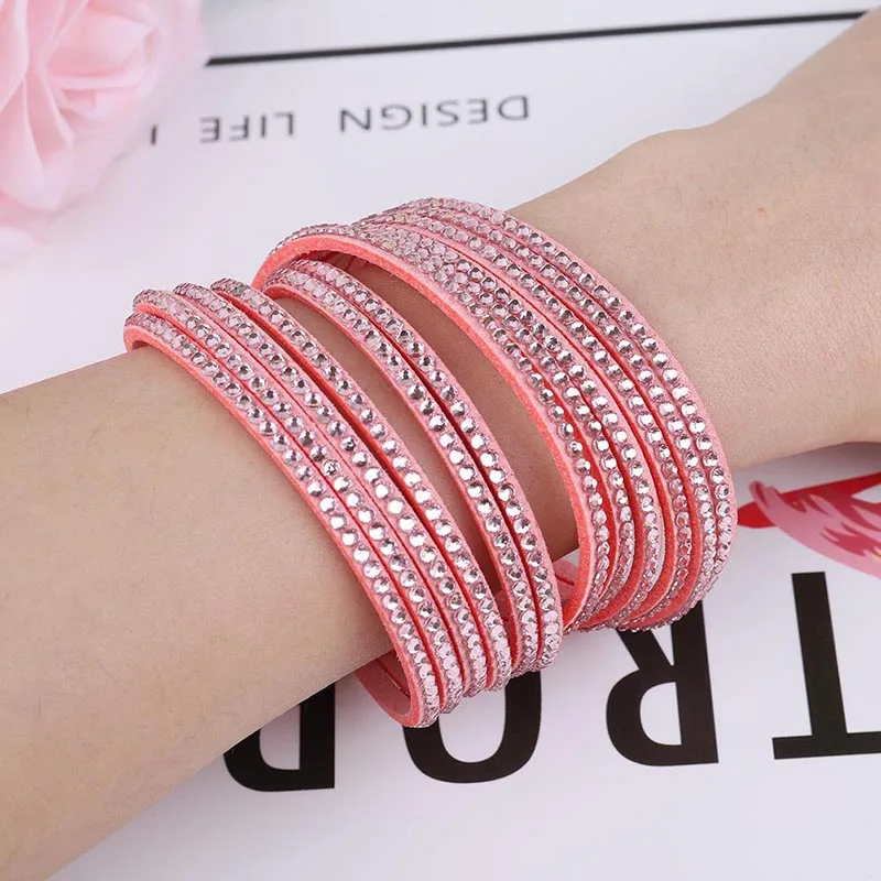 Новинка, кожаный браслет со стразами, браслет с кристаллами, многослойные браслеты для женщин, женские браслеты Mulher, ювелирное изделие