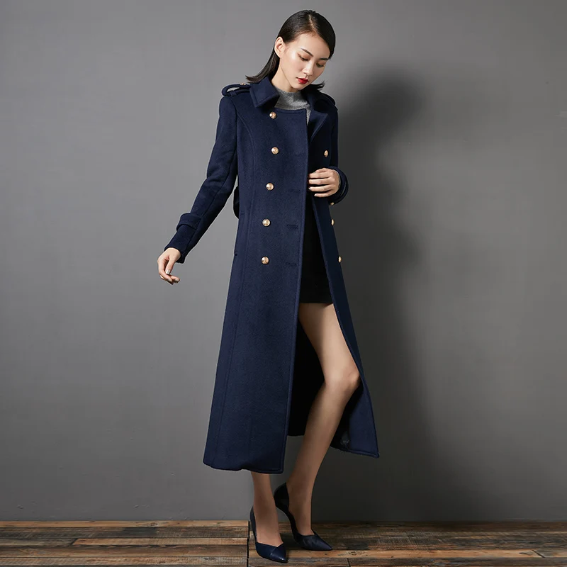 

2019 New Arrive High Quality Women Thin Cashmere Wool Warm Trench Noble Sashes Slim Long Maxi Coat Female jacket business attire