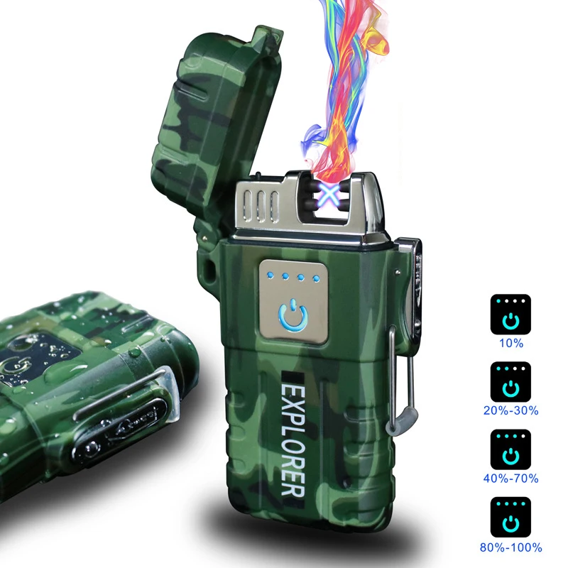 

Waterproof USB Electronic Lighter Rechargeable Outdoor Electric Plasma Arc Lighter Power Display Touch Ignite Turbo Lighter