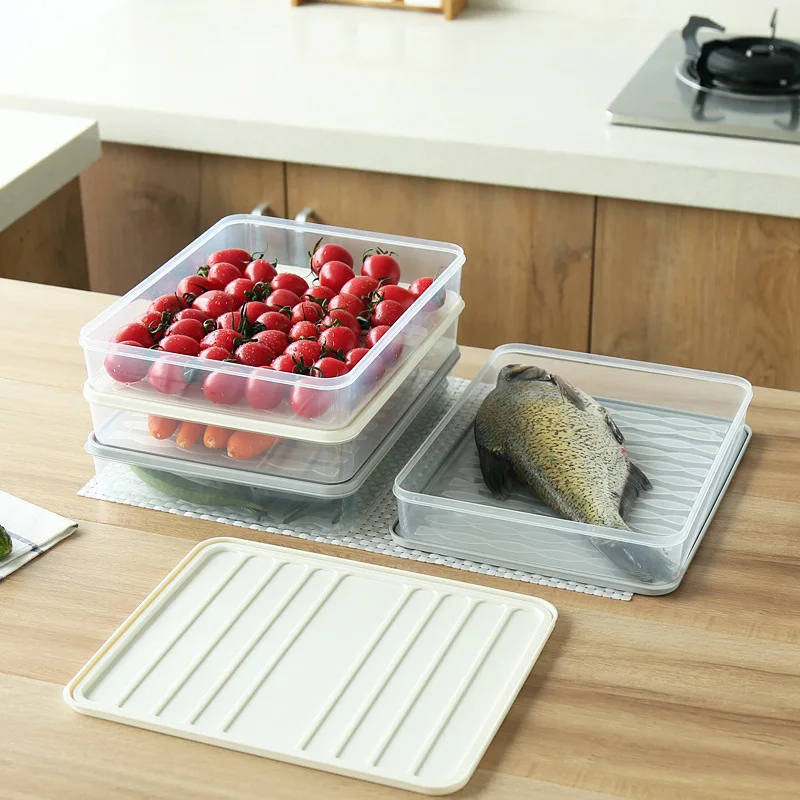 Refrigerator Food Storage Box Square Plastic Single-layer Sealed Large Transparent Classification | Дом и сад