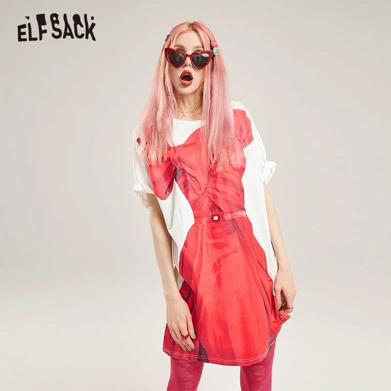 ELF SACK/хлопковое повседневное женское платье с принтом модное уличная одежда