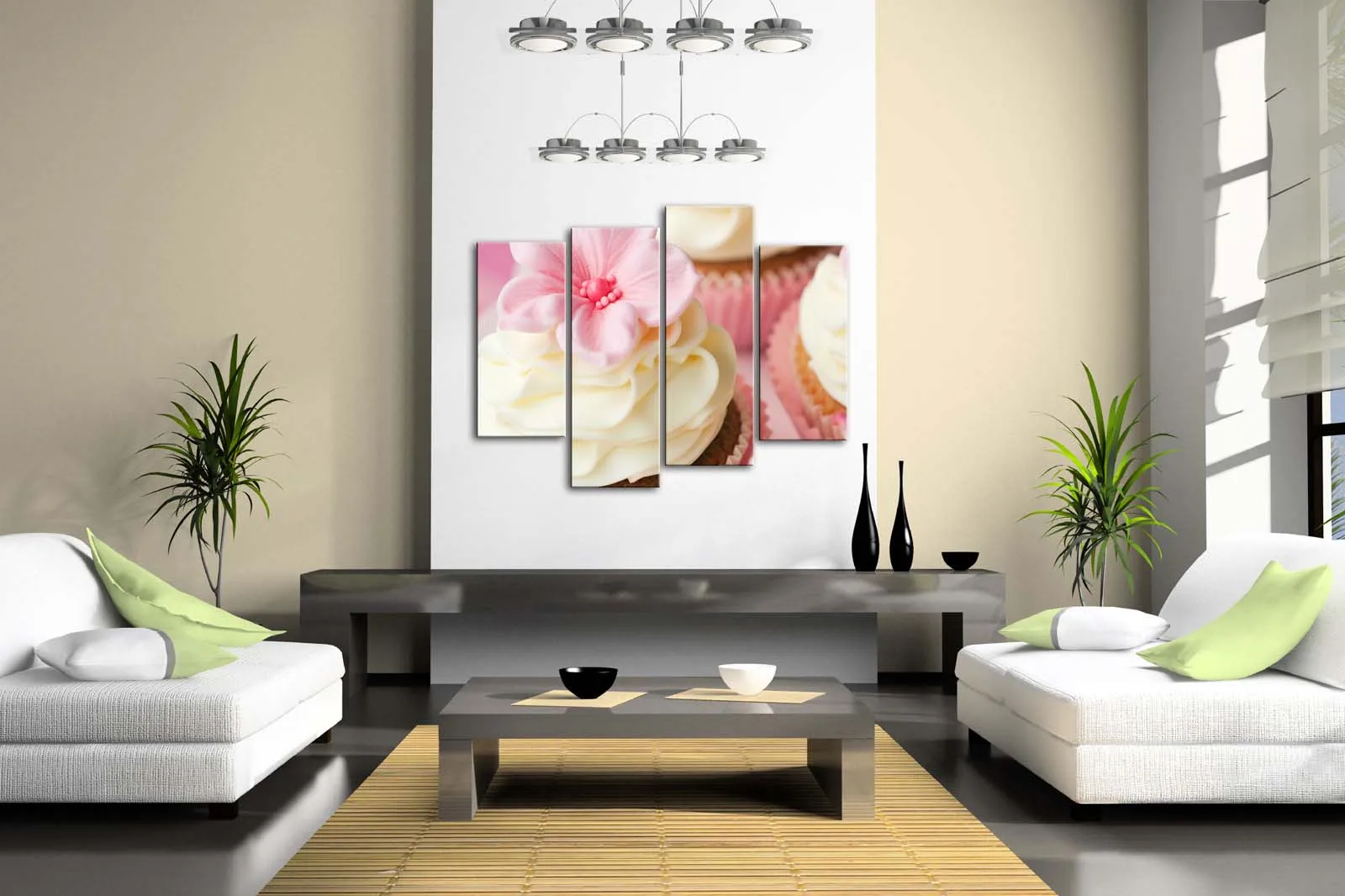 4 Panels Unframed Wall Art Pictures Cream Flowers Cupcake Canvas Print Modern Food Posters No Frames For Living Room | Дом и сад