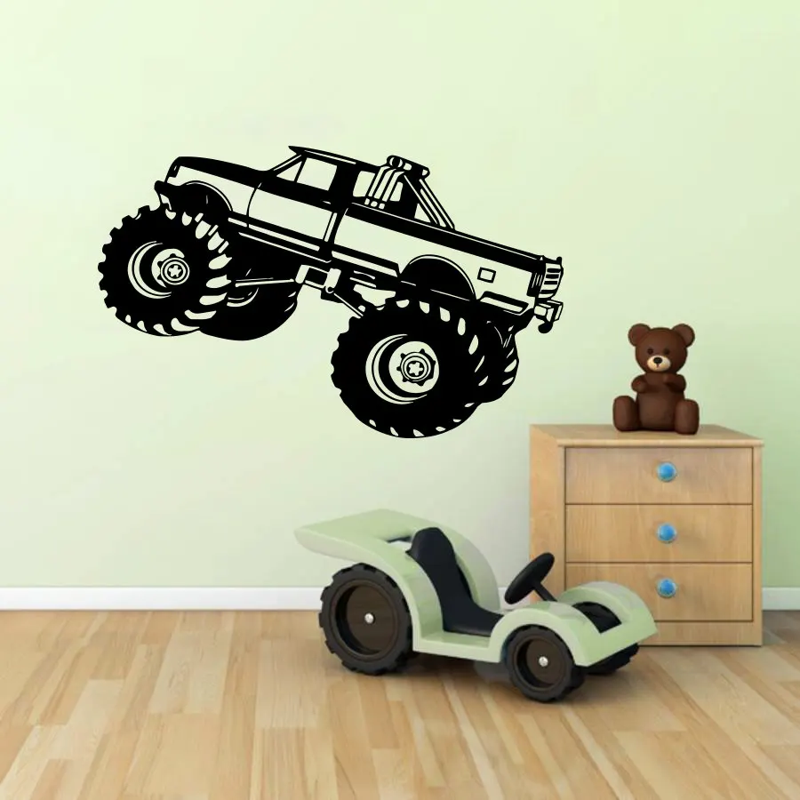 Monster Truck Car SUV стикер на стену для детской комнаты для мальчика, детской спальни Виниловые наклейки на обои Декор стены Искусство Муро плакат S-138