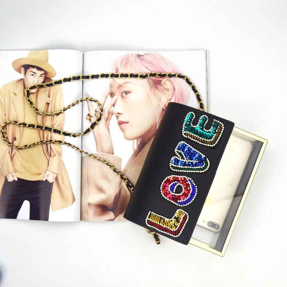 Прозрачная коробка сумочки Женский кошелек для вечерние с надписью Love черные