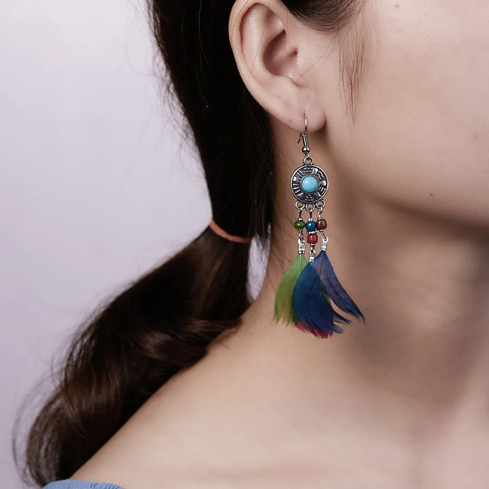 Rinhoo Bohemian Ethnic Long Statement Colorful Tassel Drop Earrings Boho Beads Fringe Earrings Women Fashion Dangle Earring