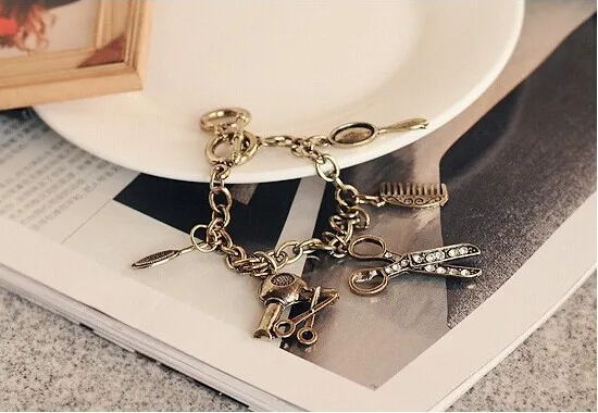 Sales Antique Gold Bracelet Vintage Joker Link Bracciali Metal Scissor blower Mirror Punk Wristband for women | Украшения и