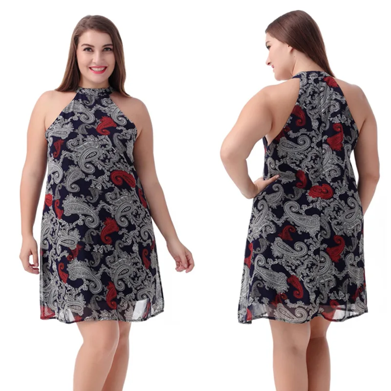 Женское шифоновое платье Q111 Повседневное без рукавов большого размера с