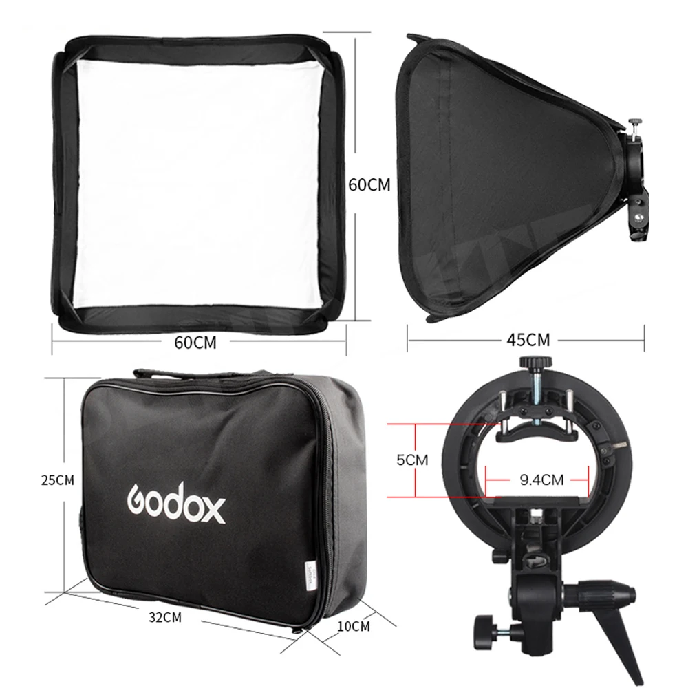 Портативный софтбокс Godox 60x60 см + s образный кронштейн Bowens Крепление Держатель для