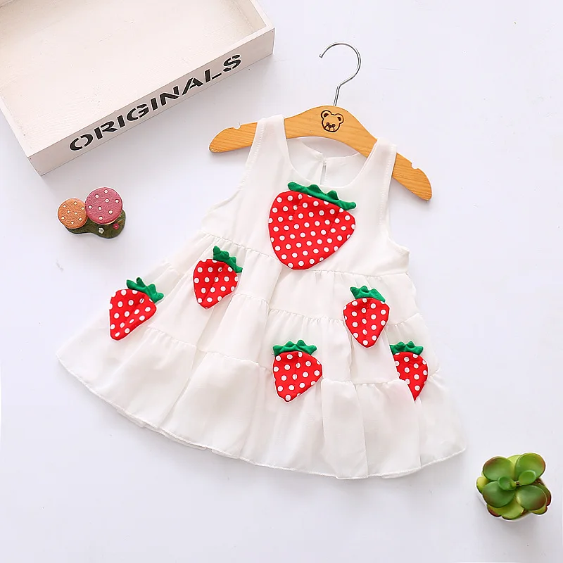 Платье с клубничкой для маленьких девочек детское летнее хлопковое платье