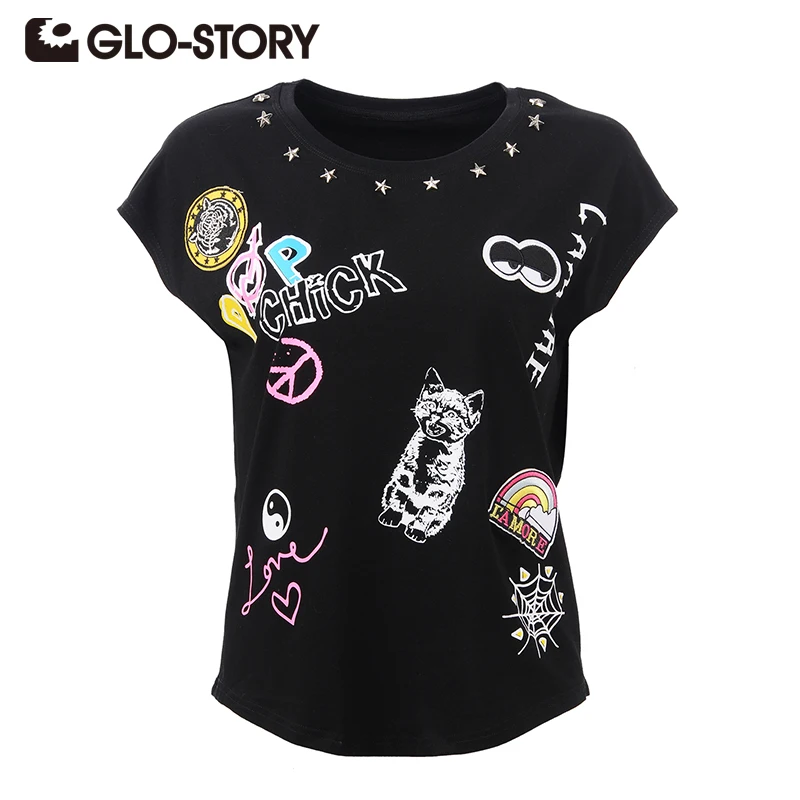 GLO STORY футболка женские летние топы 2018 с коротким рукавом и круглым вырезом