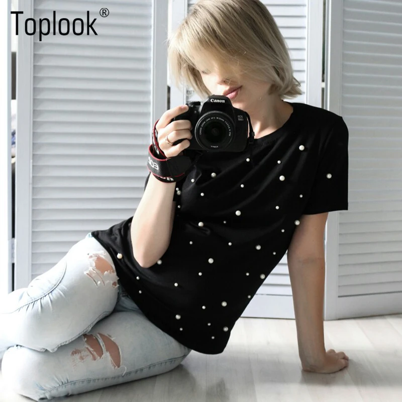 Toplook черная футболка в горошек Женская 2018 Весна Лето Новые поступления с коротким