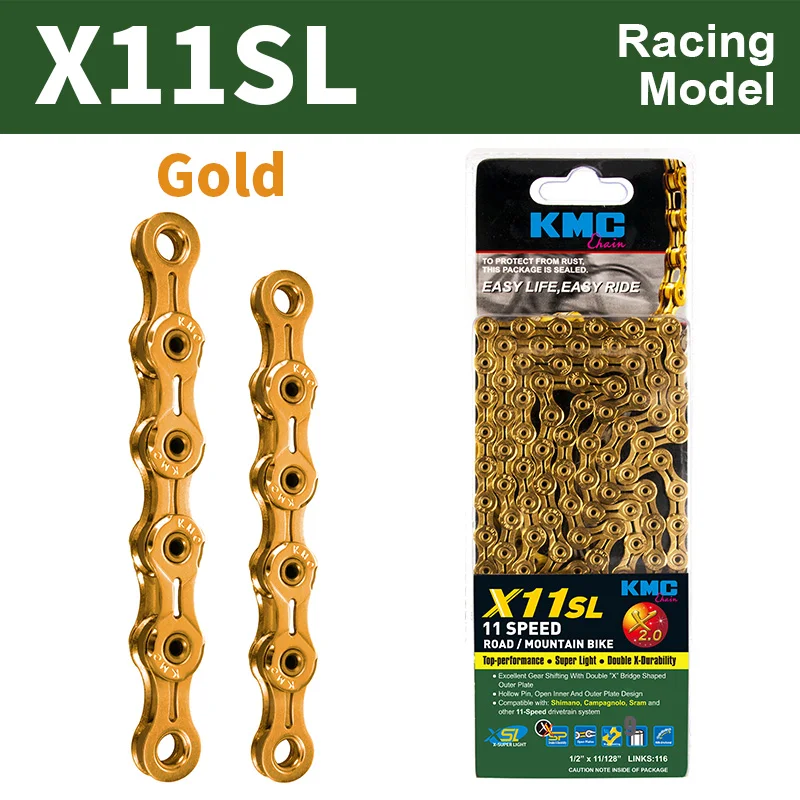 X11SL Gloden KMC цепи 116 ссылки 9/10/11 Скорость велосипедная цепь с недостающим ссылку серебрянная Золотая светильник MTB шоссейные велосипеды инструмент для демонтажа цепи велосипеда - Цвет: X11SL Gloden