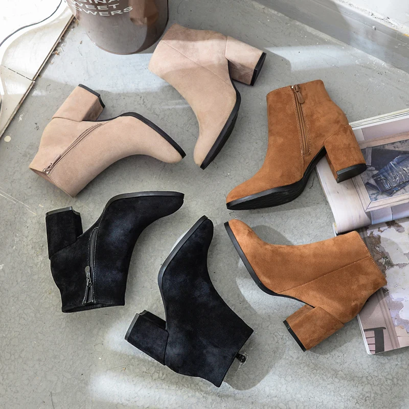 Женские ботильоны на меху Teahoo теплые зимние из искусственной замши с боковой