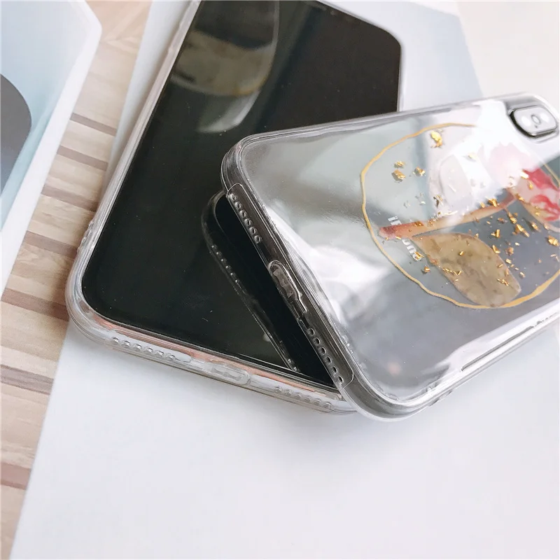 Золотой фольга розовый чехол для телефона iphone 7 8 Plus 6 6s прозрачный мягкий кремний X