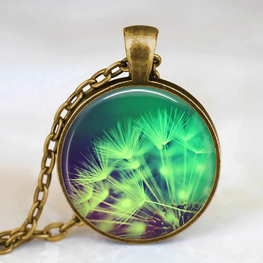 Ожерелье с подвеской в виде цветка одуванчика Древо жизни стекло ручной работы