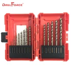 Кобальтовые сверла DRILLFORCE 13 шт.компл. 1,5-6,5 мм, высокоскоростные стальные спиральные сверла HSSCO M35 для нержавеющей стали, железа, металла, дерева