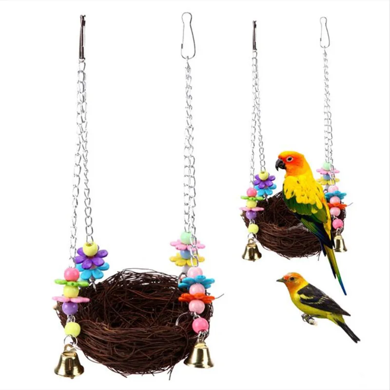 Bird toy vine knitted nest swing bird beautiful with small bell product |