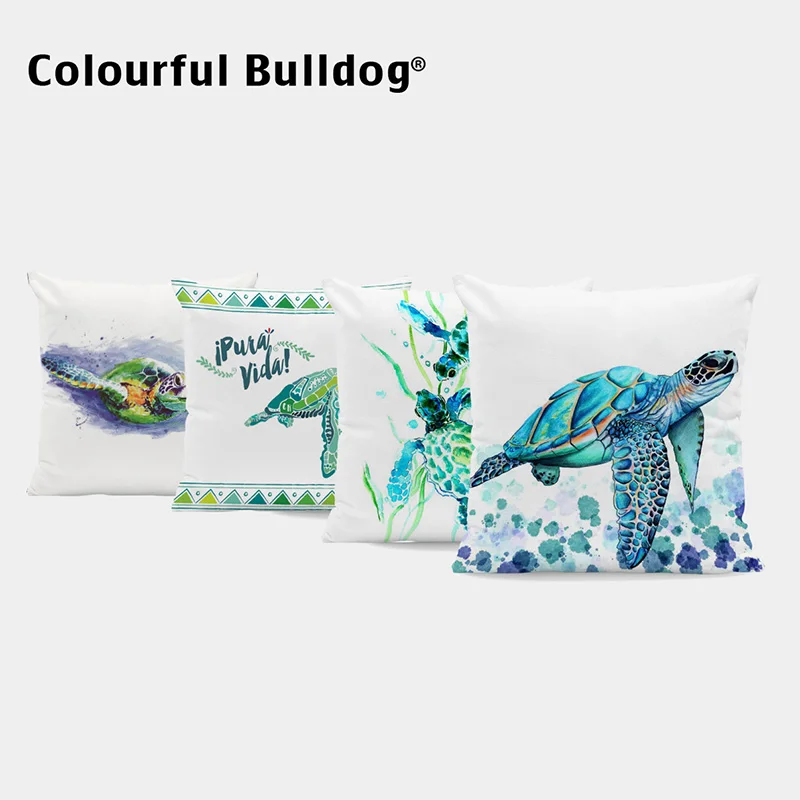 Wholesaler Watercolor Sea Turtle Animal Cushion Case Graffiti Geometric Stripes Pillowcase Car Water Grass Fish Pillow Covers