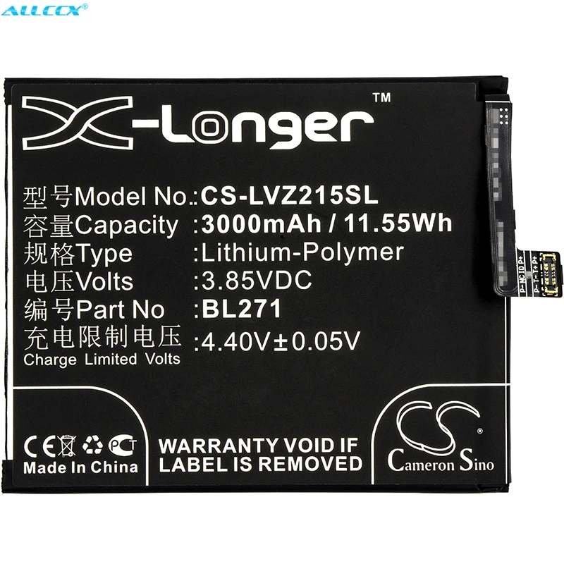 Аккумулятор Cameron Sino BL271 для Lenovo Z2151 ZUK Edge Premium Edition с двумя слотами sim карт 3000