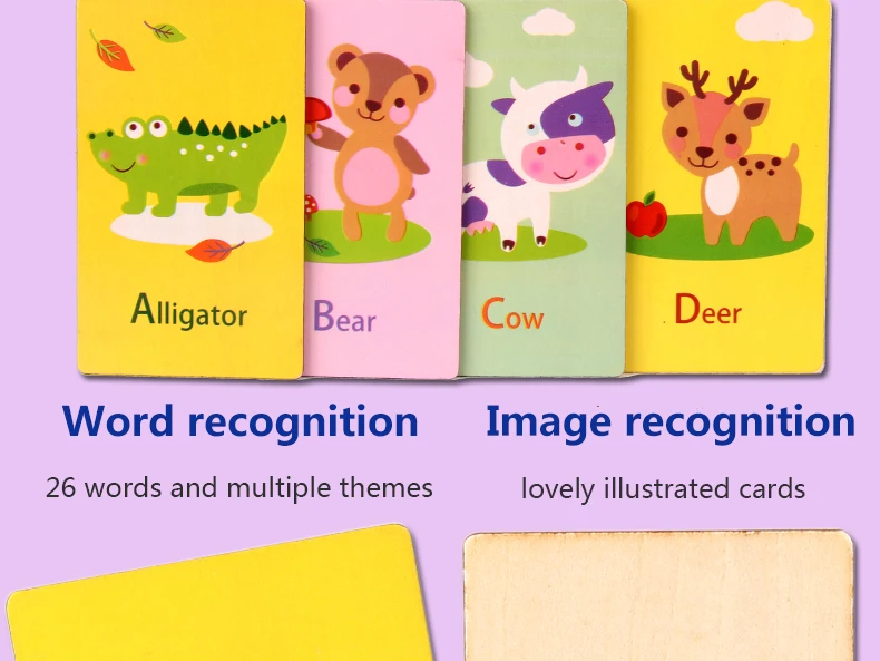 Mubei New Wooden Toys Cognitive Card Animals,English Words and letters Wooden Card for Child Educational Montessori Wood Toys