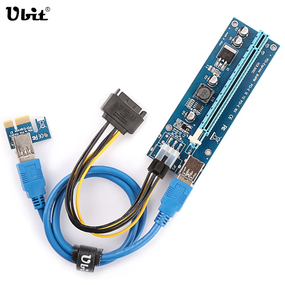Ubit в наличии 12 шт./лот 1x до 16x Экспресс удлинитель Райзер карта USB 3 0 PCIe SATA 15pin 6pin