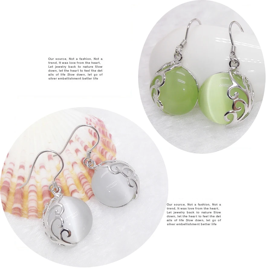 Серьги-подвески из настоящего серебра 925 пробы с зеленым опалом серебряные