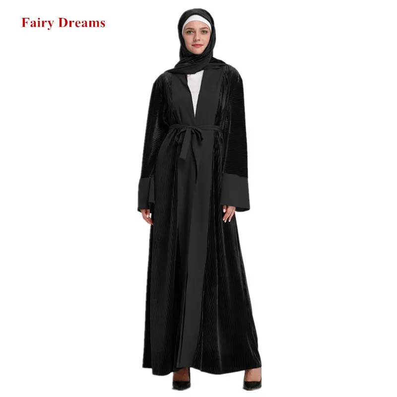Женский длинный кардиган с бандажом Abaya черный и красный хиджаб мусульманская