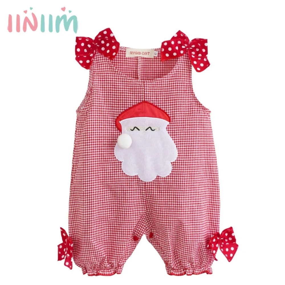 Детский летний комбинезон в клетку с Санта Клаусом|romper clothes|newborn babyplaid romper |