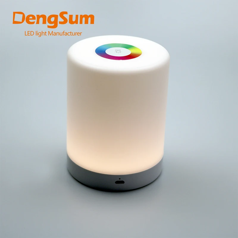 [DENGSUM] RGB LED Bedside Night Light Atmosphere Lamp Touch Sensor Rechargeable Table Lamp 3-level Brightness Bedside Lamp