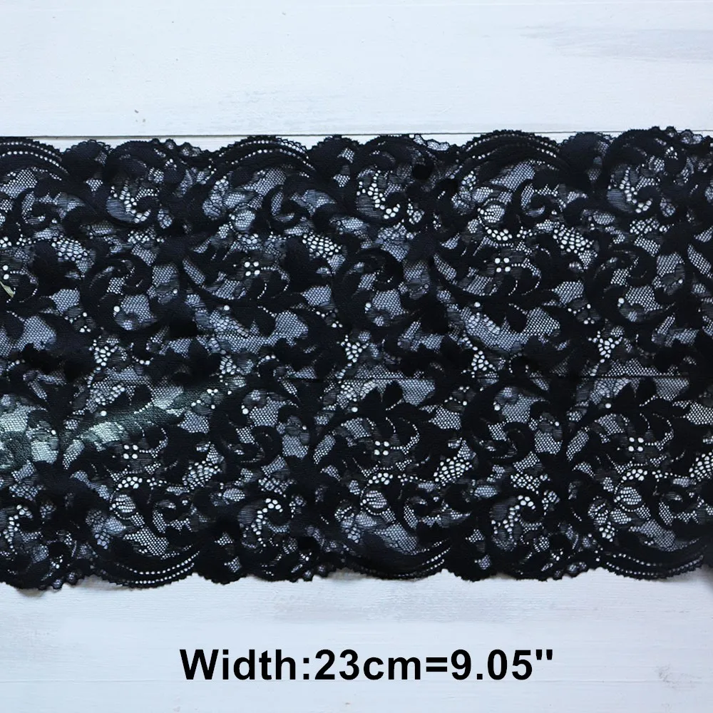 2Yards 23cm Wide Damask Stretch Lace Trim Black Flower Elastic Bridal Belt Headwear Garment Ribbon Springy Fabric DIY | Дом и сад