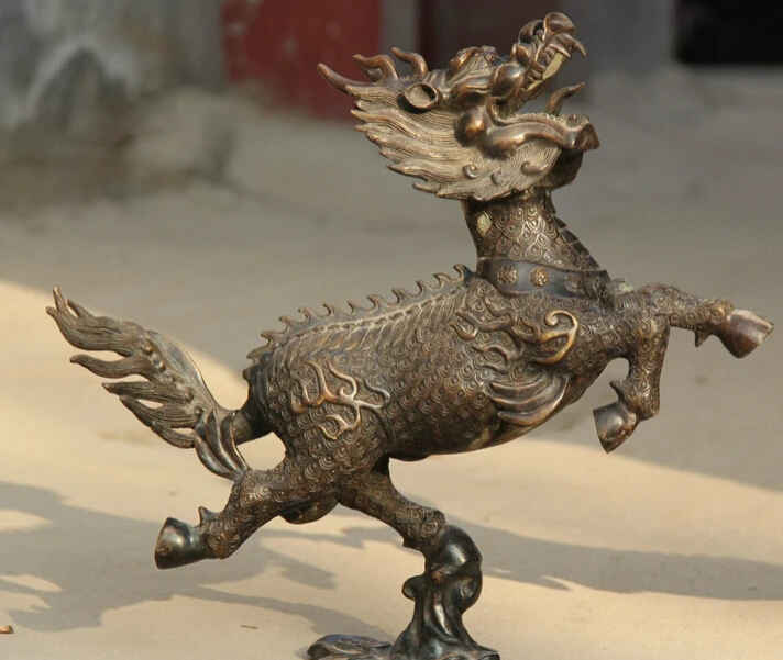 JP S0524 19&quot Chinese Bronze Folk exorcise Beast Kylin Chi-lin Qilin sculpture Statue Pair Discount 35% | Дом и сад