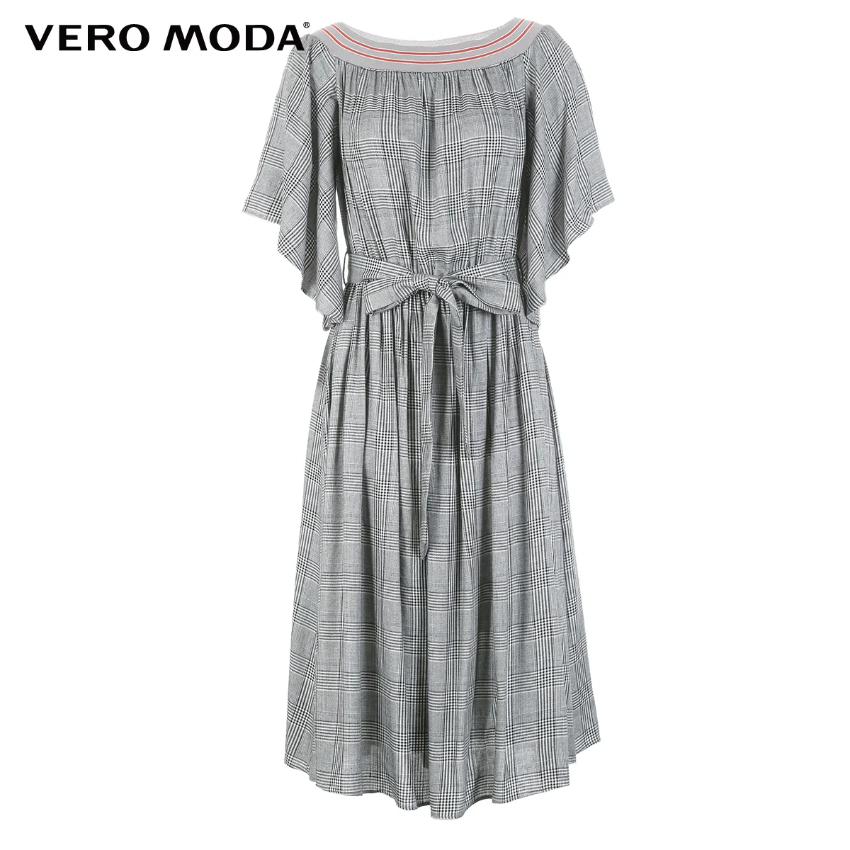 Vero Moda Новое Женское винтажное клетчатое платье в рубчик с расклешенными рукавами на шнуровке | 31836Z503