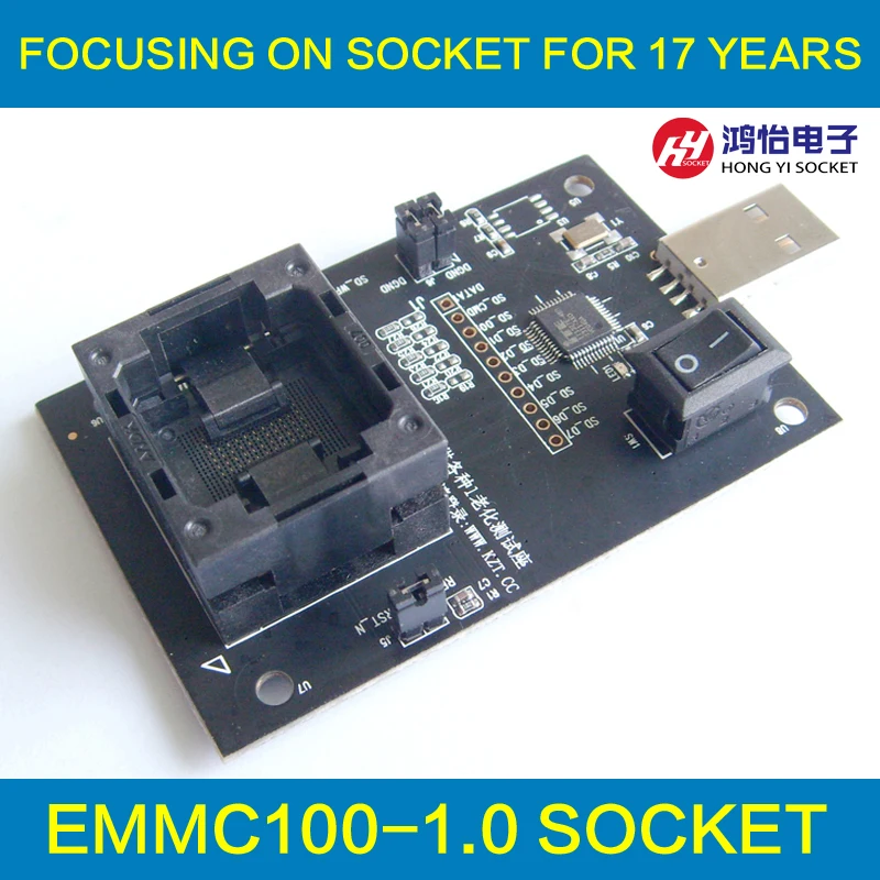 Гнездо eMMC100 с интерфейсом USB для тестирования BGA100 Nand Размер вспышки 12x18 мм Шаг 1 0