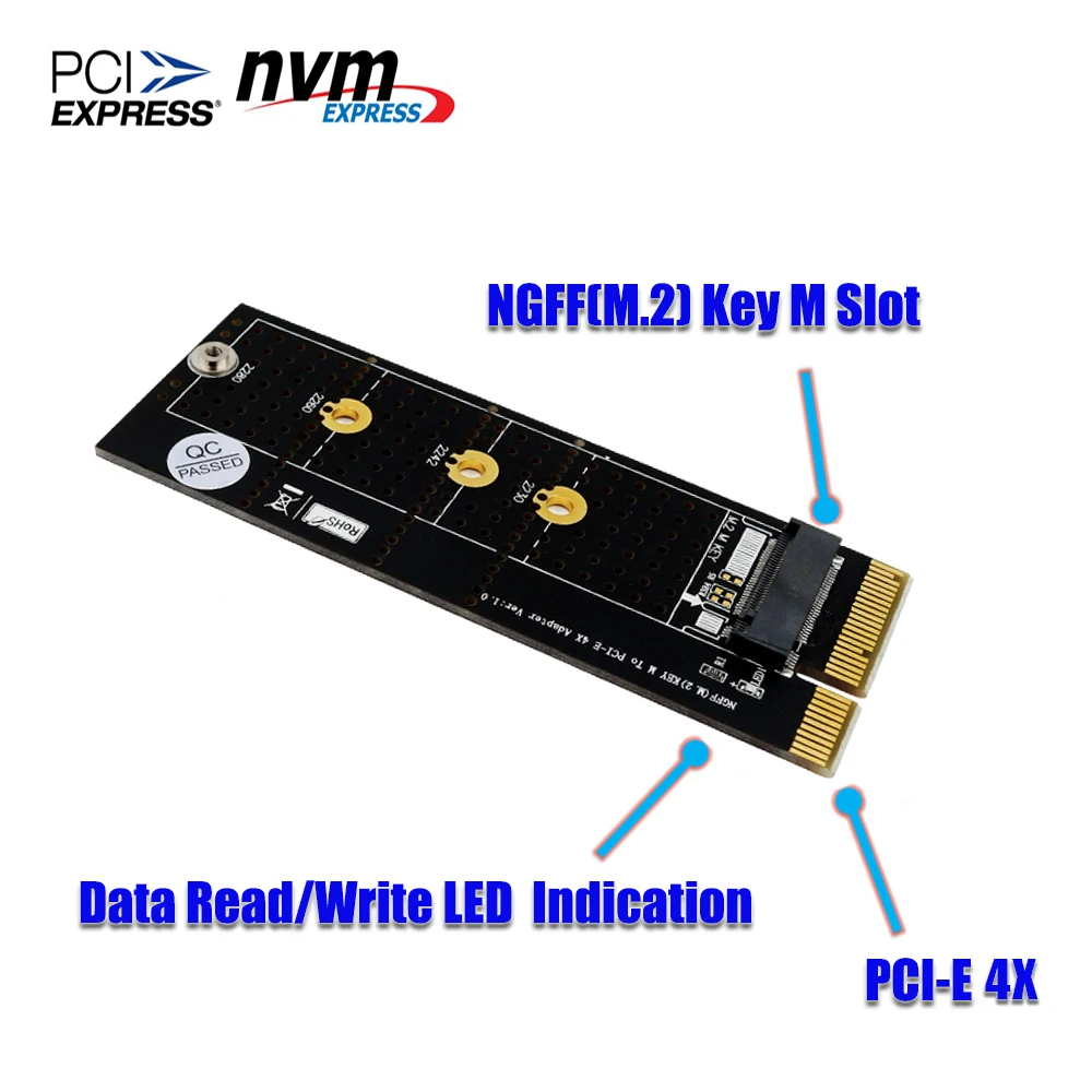 Адаптер NGFF(M.2) nvme M key SSD к PCI E 4X с радиатором (вертикальная установка) ЦП rgb